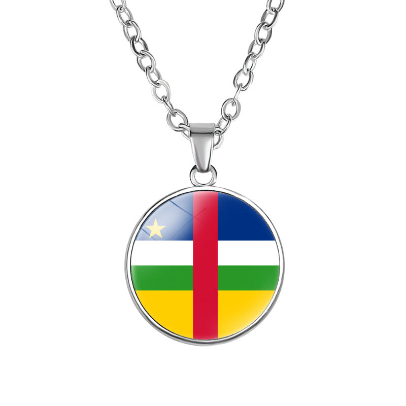 African Flags Round Pendant Necklace Egypt South Africa Mali Congo Kenya