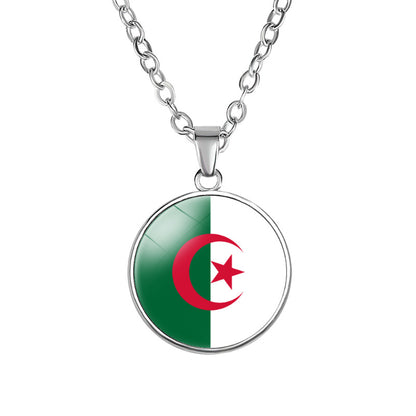 African Flags Round Pendant Necklace Egypt South Africa Mali Congo Kenya