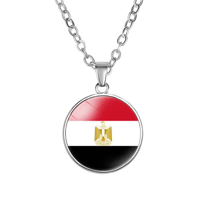 African Flags Round Pendant Necklace Egypt South Africa Mali Congo Kenya