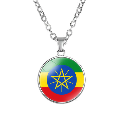 African Flags Round Pendant Necklace Egypt South Africa Mali Congo Kenya