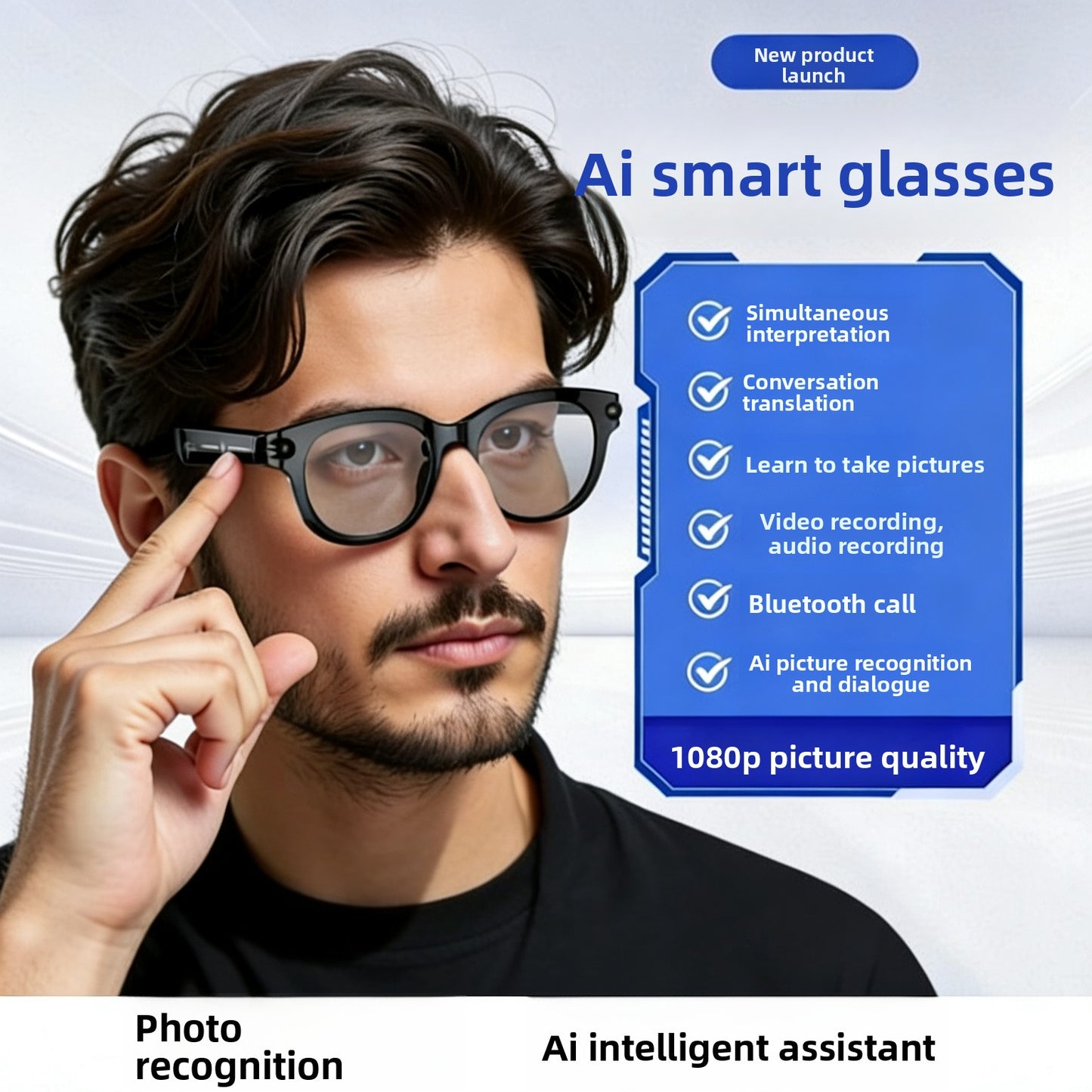 AI Smart Glasses with Camera and Bluetooth