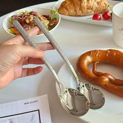 ainless Steel Hammered Soup Spoon Long Handle Dining