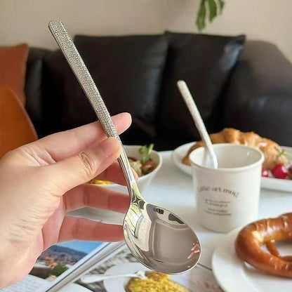 ainless Steel Hammered Soup Spoon Long Handle Dining