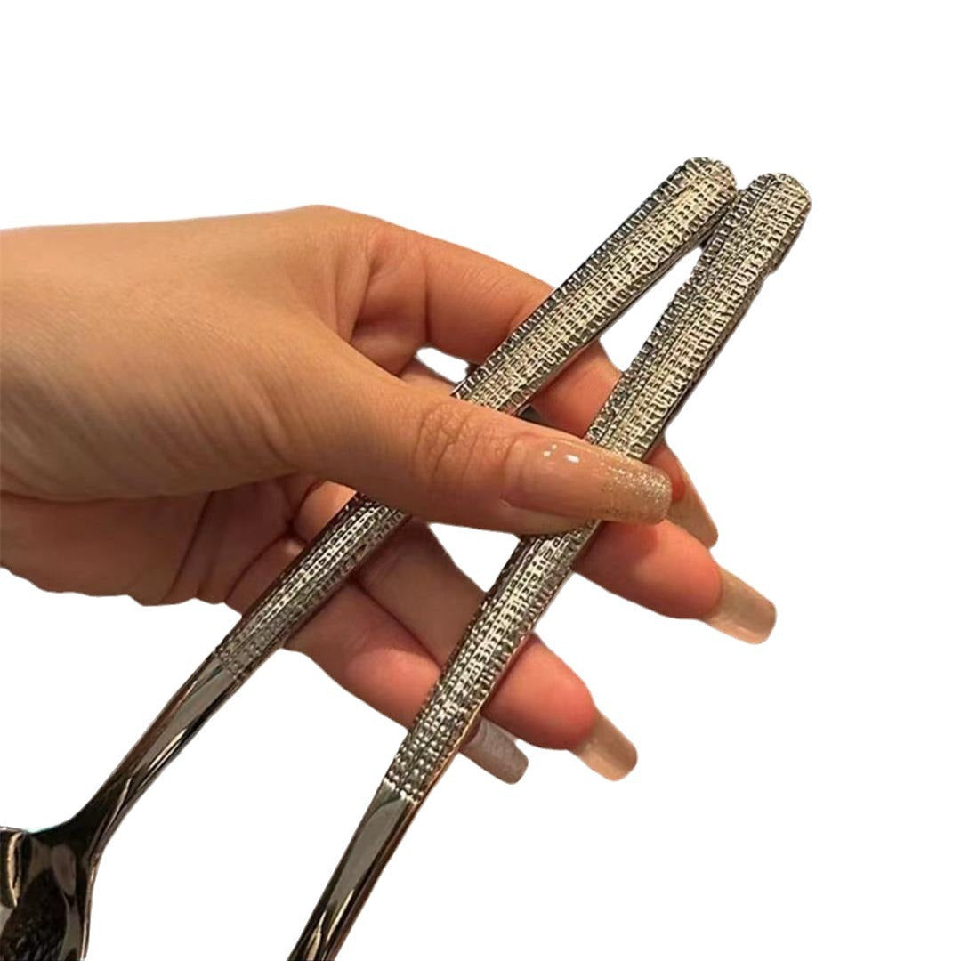 ainless Steel Hammered Soup Spoon Long Handle Dining