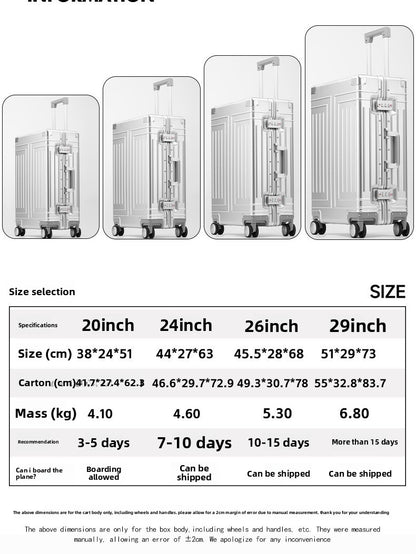 All-Aluminum-Magnesium Alloy Telescopic Handle Luggage with 360-Degree Swivel Wheels