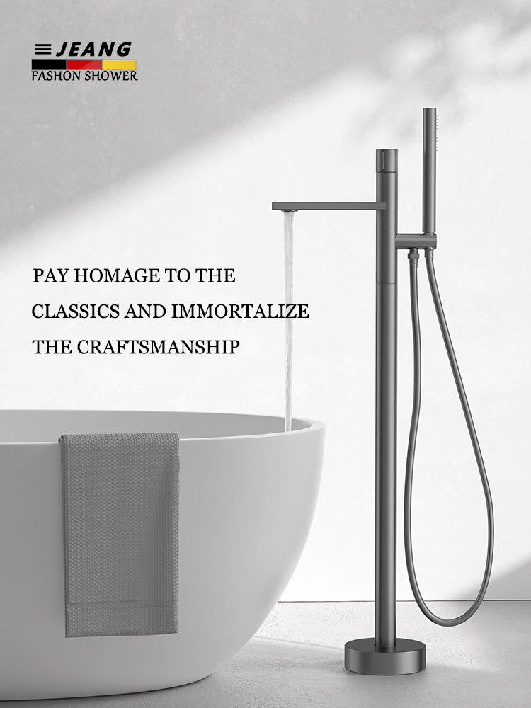 All-Copper Hot and Cold Bathtub Faucet, Vertical Freestanding Tub-Fill and Shower Set
