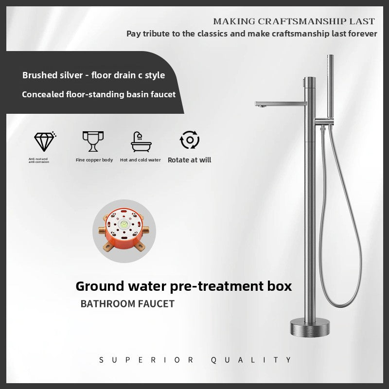 All-Copper Hot and Cold Bathtub Faucet, Vertical Freestanding Tub-Fill and Shower Set