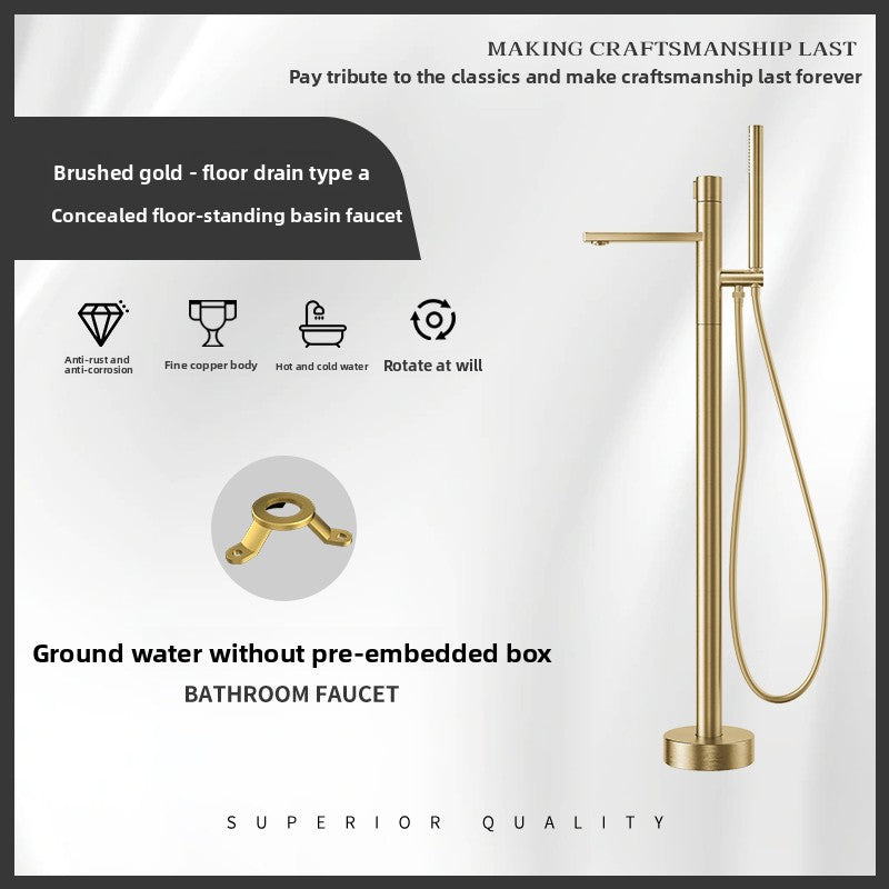 All-Copper Hot and Cold Bathtub Faucet, Vertical Freestanding Tub-Fill and Shower Set