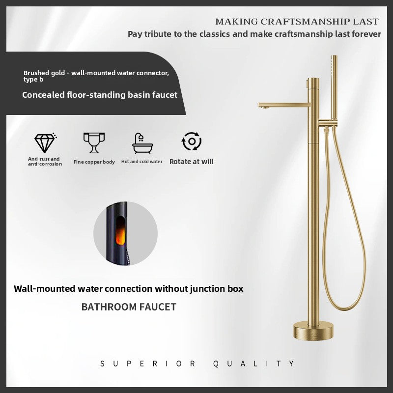 All-Copper Hot and Cold Bathtub Faucet, Vertical Freestanding Tub-Fill and Shower Set