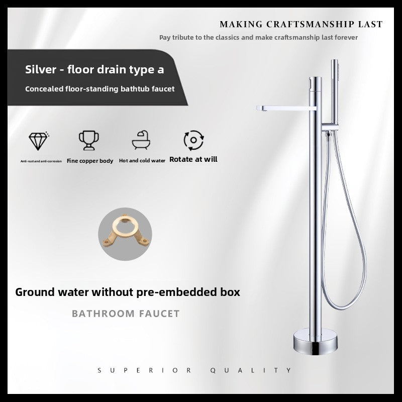 All-Copper Hot and Cold Bathtub Faucet, Vertical Freestanding Tub-Fill and Shower Set