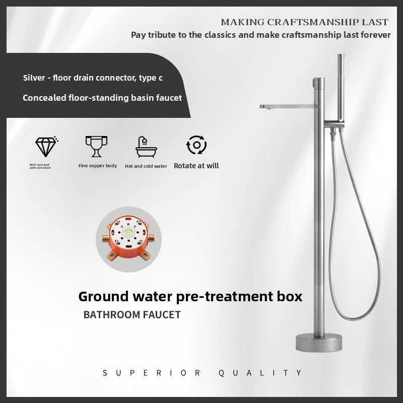 All-Copper Hot and Cold Bathtub Faucet, Vertical Freestanding Tub-Fill and Shower Set