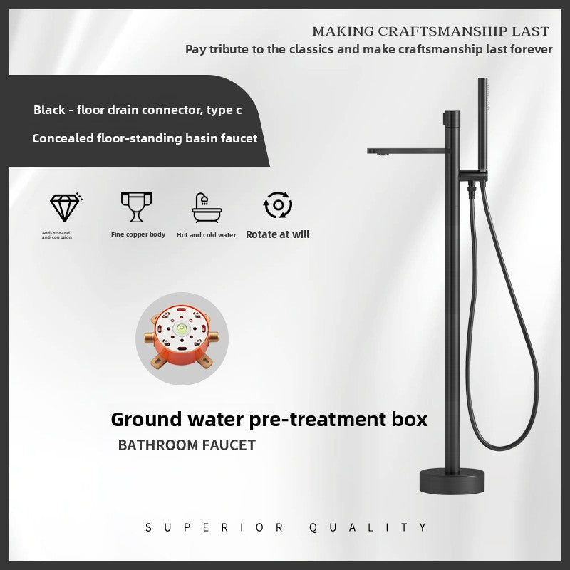 All-Copper Hot and Cold Bathtub Faucet, Vertical Freestanding Tub-Fill and Shower Set