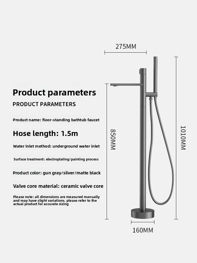 All-Copper Hot and Cold Bathtub Faucet, Vertical Freestanding Tub-Fill and Shower Set