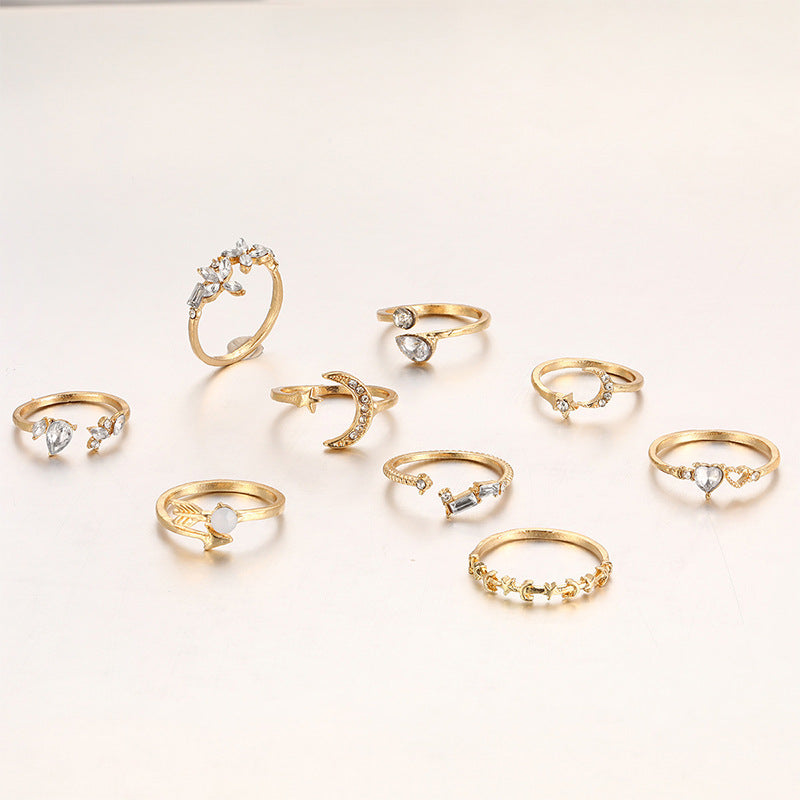 Alloy Heart Butterfly Star Moon Rings Set for Women