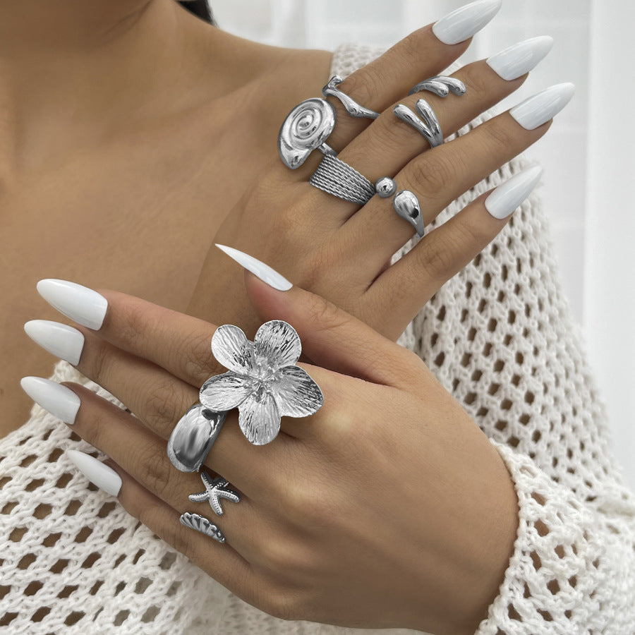 Alloy Shell Motif Ring Sets