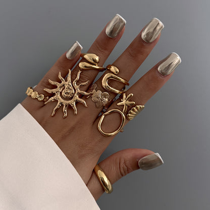 Alloy Shell Motif Ring Sets