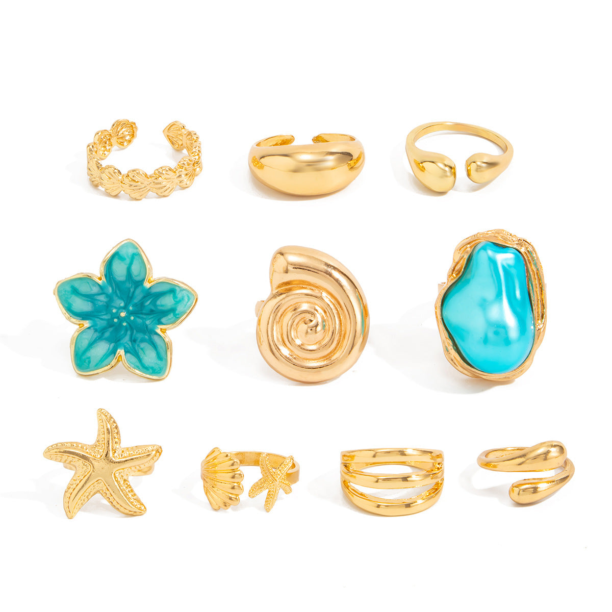 Alloy Shell Motif Ring Sets