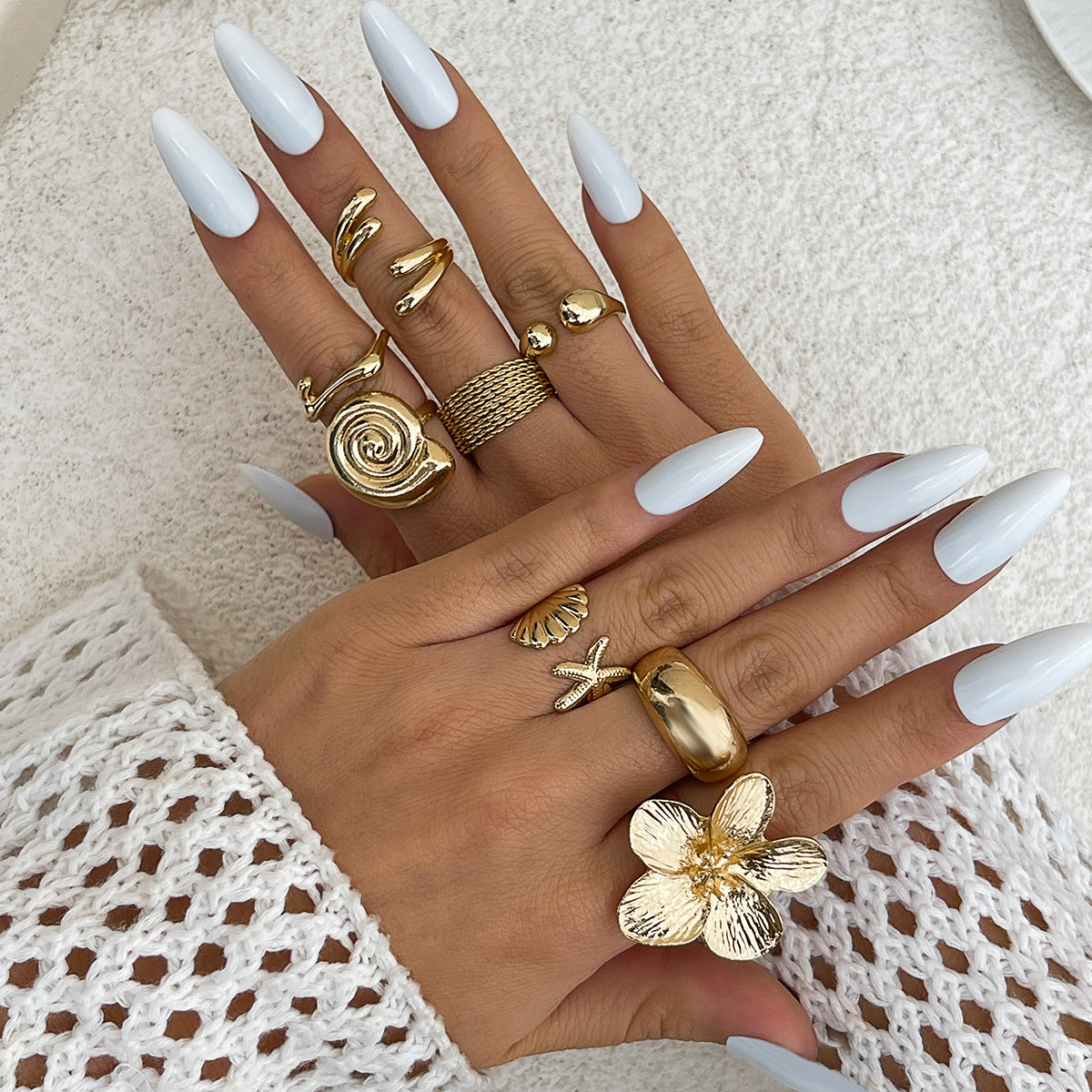 Alloy Shell Motif Ring Sets