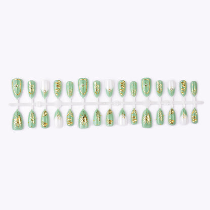 Almond Shaped French Manicure Nails with 3D Designs