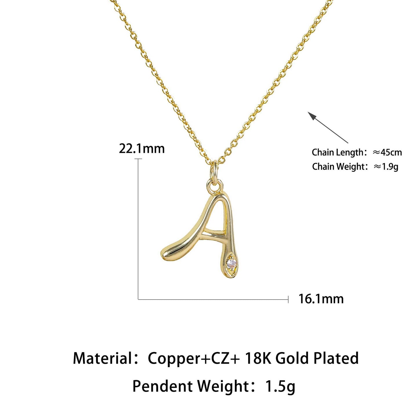 Alphabet Letter Gold Plated Pendant Necklace