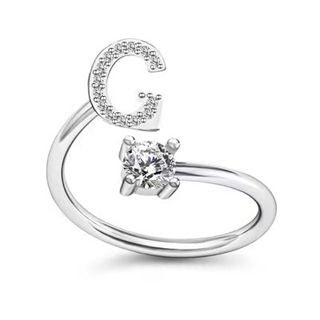 Alphabet Letter Ring for Women, Adjustable Open Zircon Fashion Ring