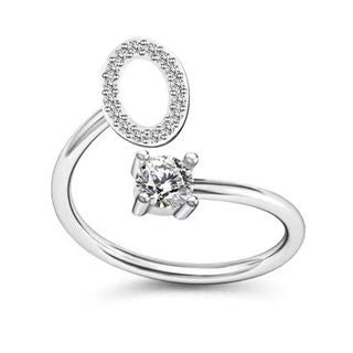 Alphabet Letter Ring for Women, Adjustable Open Zircon Fashion Ring