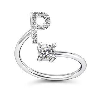Alphabet Letter Ring for Women, Adjustable Open Zircon Fashion Ring