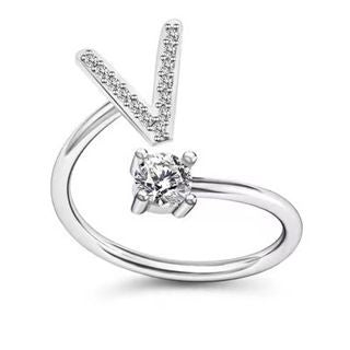 Alphabet Letter Ring for Women, Adjustable Open Zircon Fashion Ring