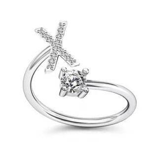 Alphabet Letter Ring for Women, Adjustable Open Zircon Fashion Ring