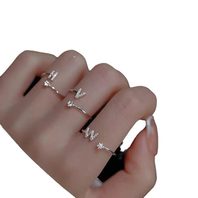 Alphabet Letter Ring for Women, Adjustable Open Zircon Fashion Ring