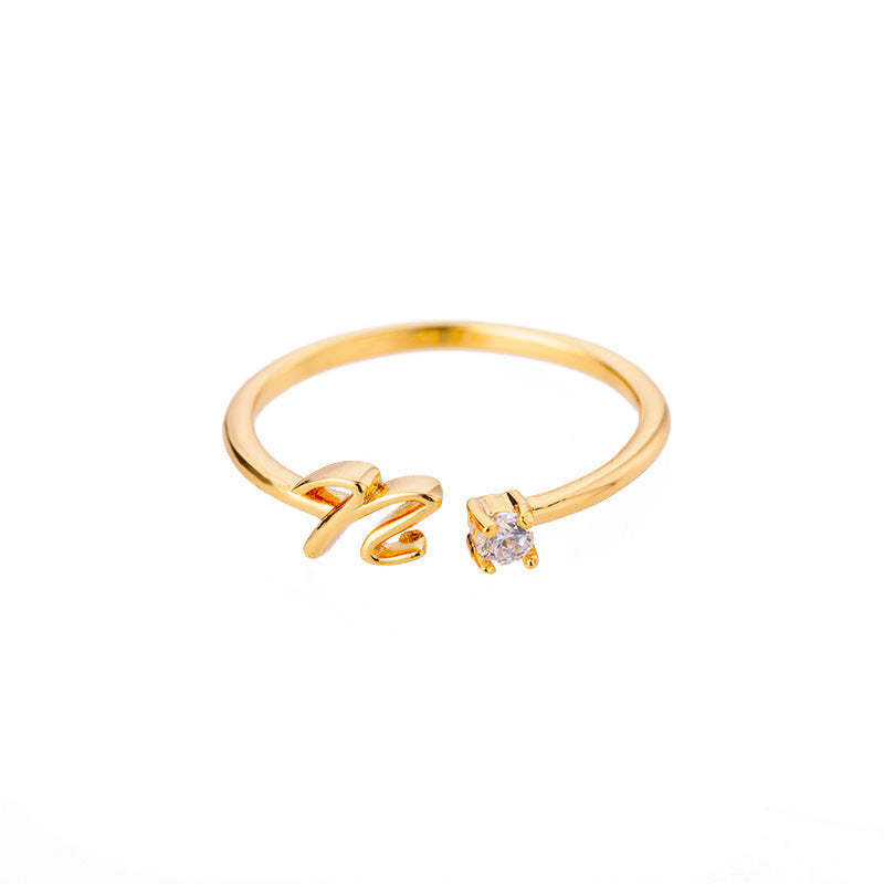 Alphabet Letter Ring Gold Plated Zinc Alloy Jewelry