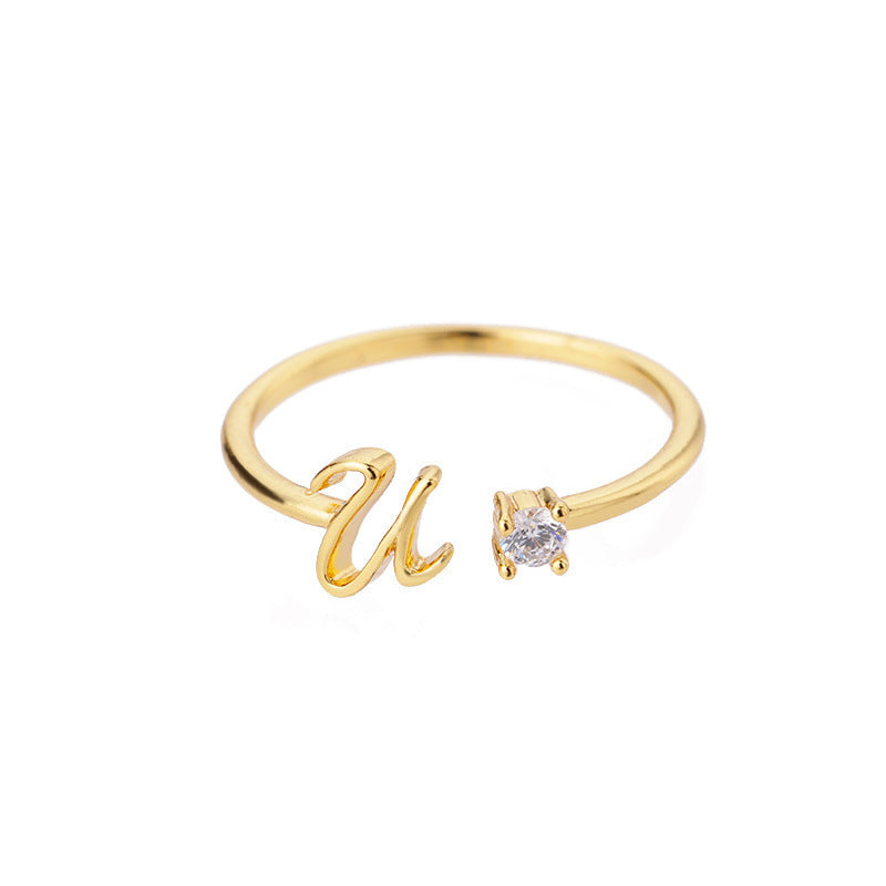 Alphabet Letter Ring Gold Plated Zinc Alloy Jewelry