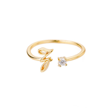 Alphabet Letter Ring Gold Plated Zinc Alloy Jewelry