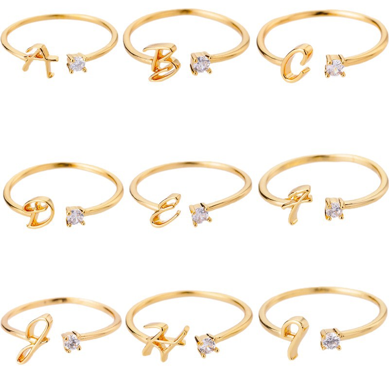 Alphabet Letter Ring Gold Plated Zinc Alloy Jewelry