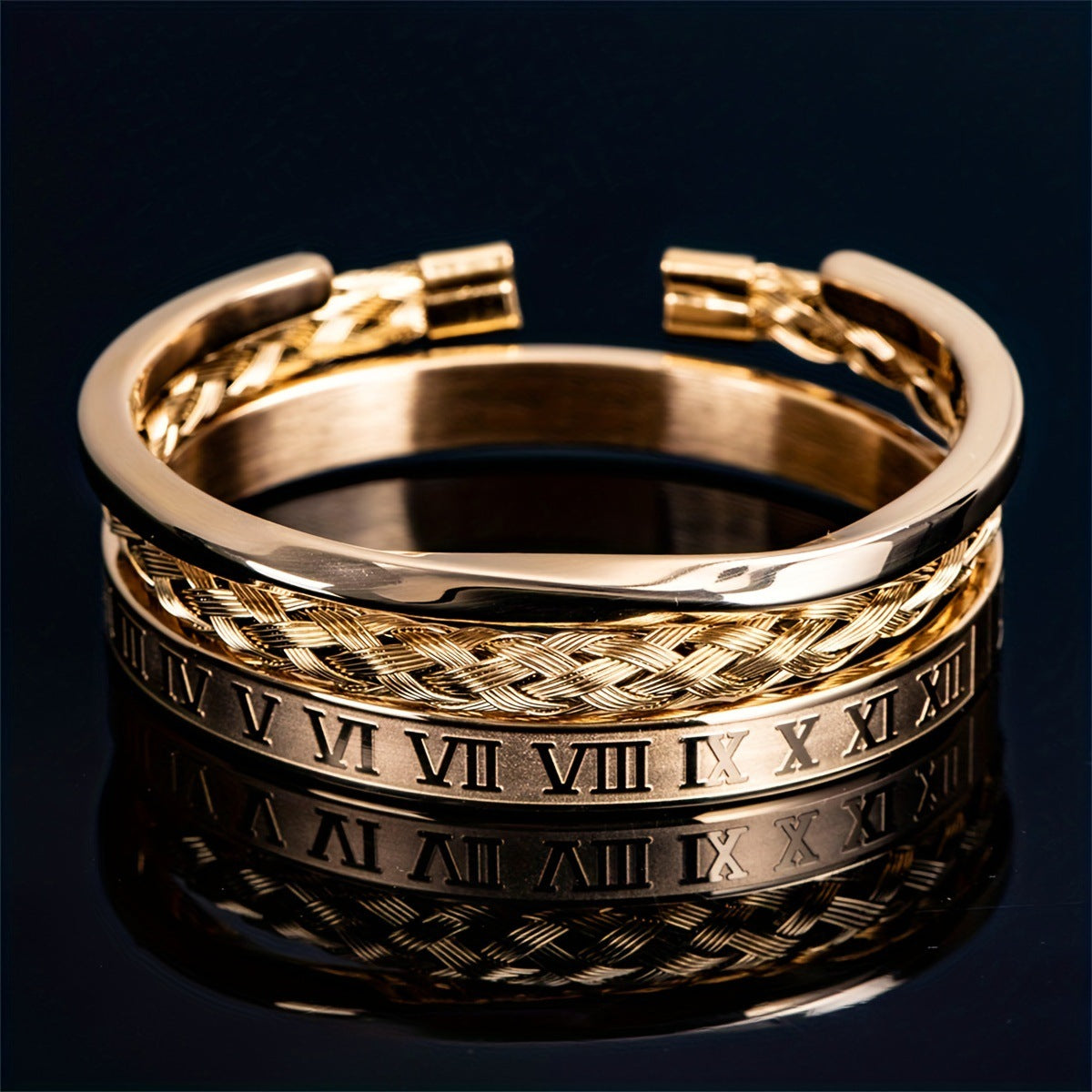 Amazon Hot Sale Vintage Open Twisted Mobius Bracelet Stainless Steel Roman Numerals Twist Bracelet suit