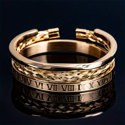 Amazon Hot Sale Vintage Open Twisted Mobius Bracelet Stainless Steel Roman Numerals Twist Bracelet suit
