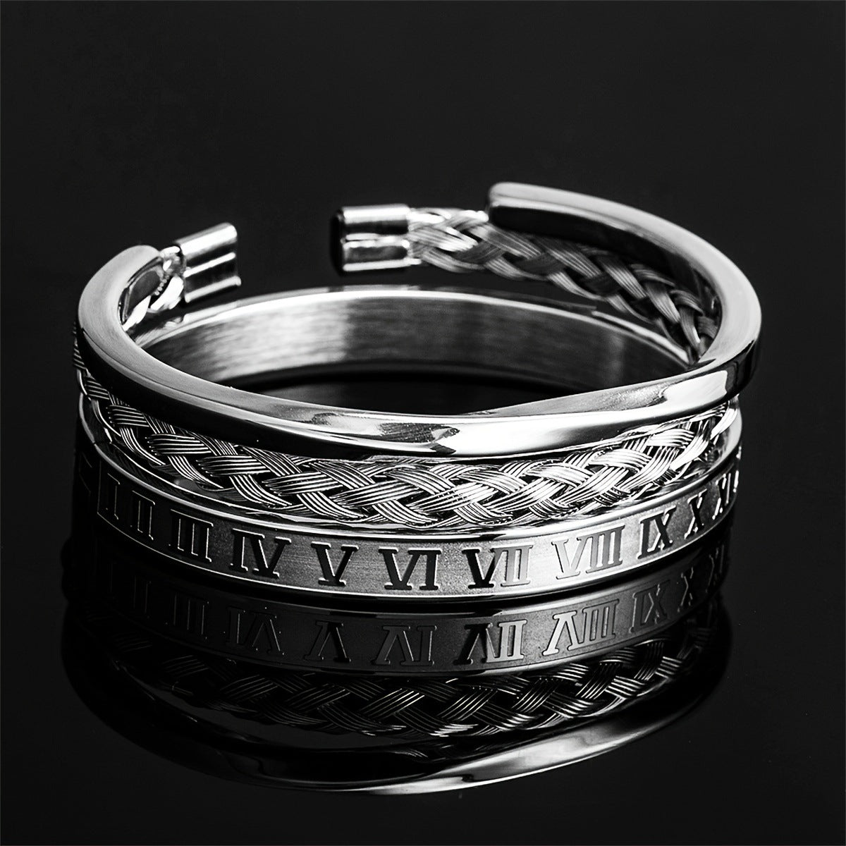 Amazon Hot Sale Vintage Open Twisted Mobius Bracelet Stainless Steel Roman Numerals Twist Bracelet suit
