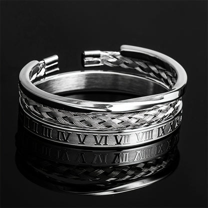 Amazon Hot Sale Vintage Open Twisted Mobius Bracelet Stainless Steel Roman Numerals Twist Bracelet suit