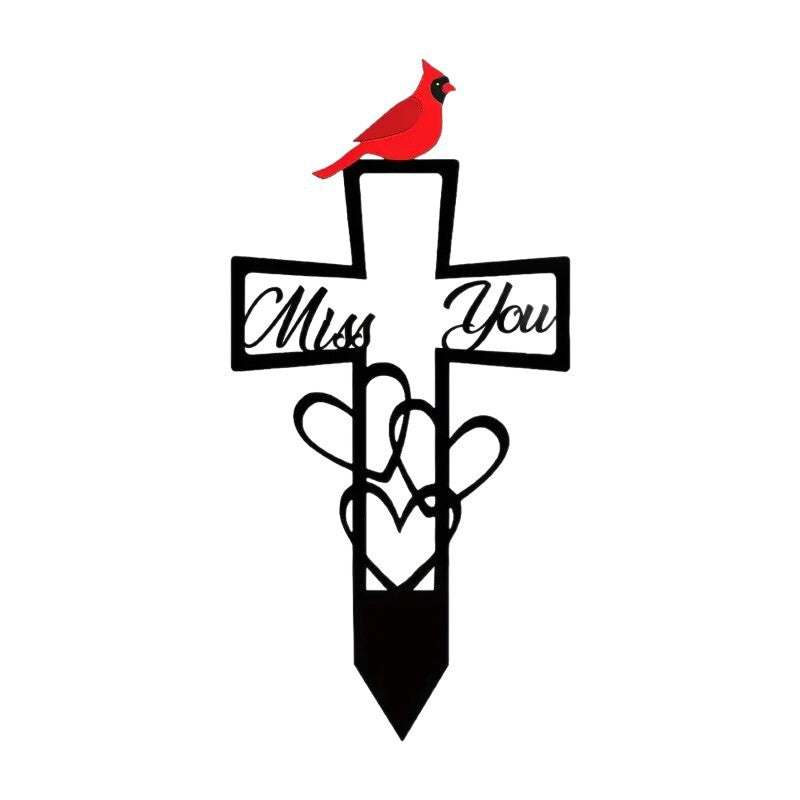 Amazon's Popular Wrought Iron Grave Cross with Red Robe and Floral Decoration, Garden and Yard Stake Ornament