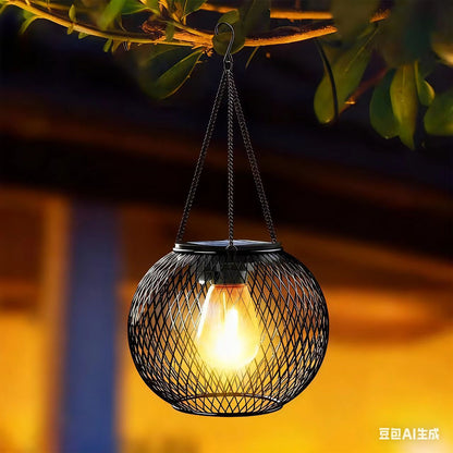 Amazon Solar Iron Lantern Lamp Retro Net Chandelier Outdoor Garden Courtyard Balcony Decorative Ambient Light