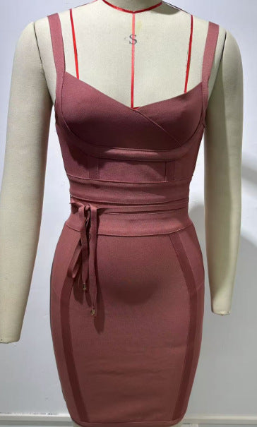 AmazSuspender Waist Sexy Hip-Covering Bandage Dress
