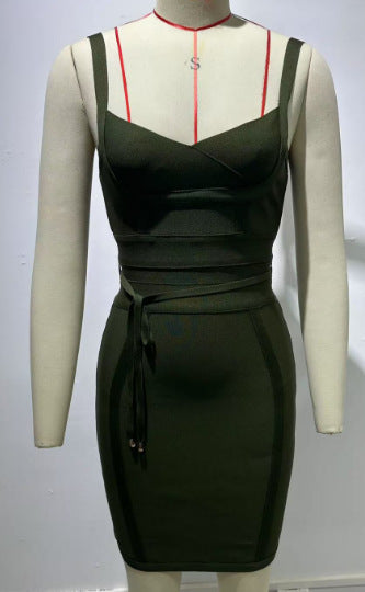 AmazSuspender Waist Sexy Hip-Covering Bandage Dress