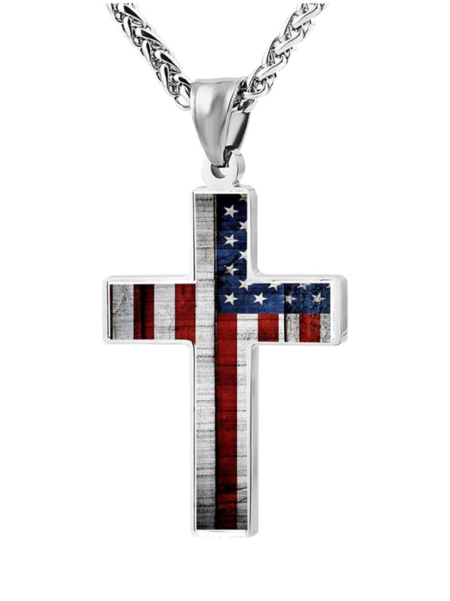 American Flag Cross Necklace