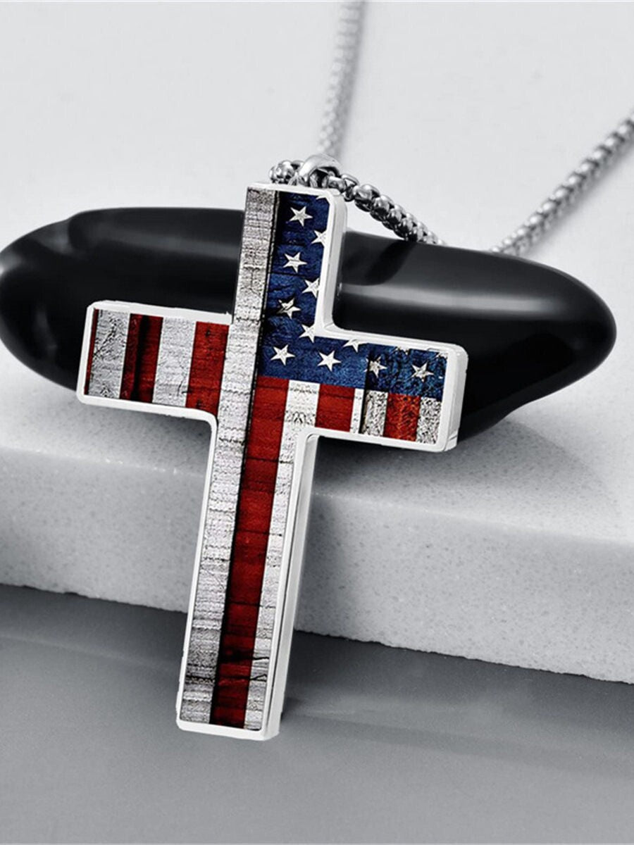 American Flag Cross Necklace