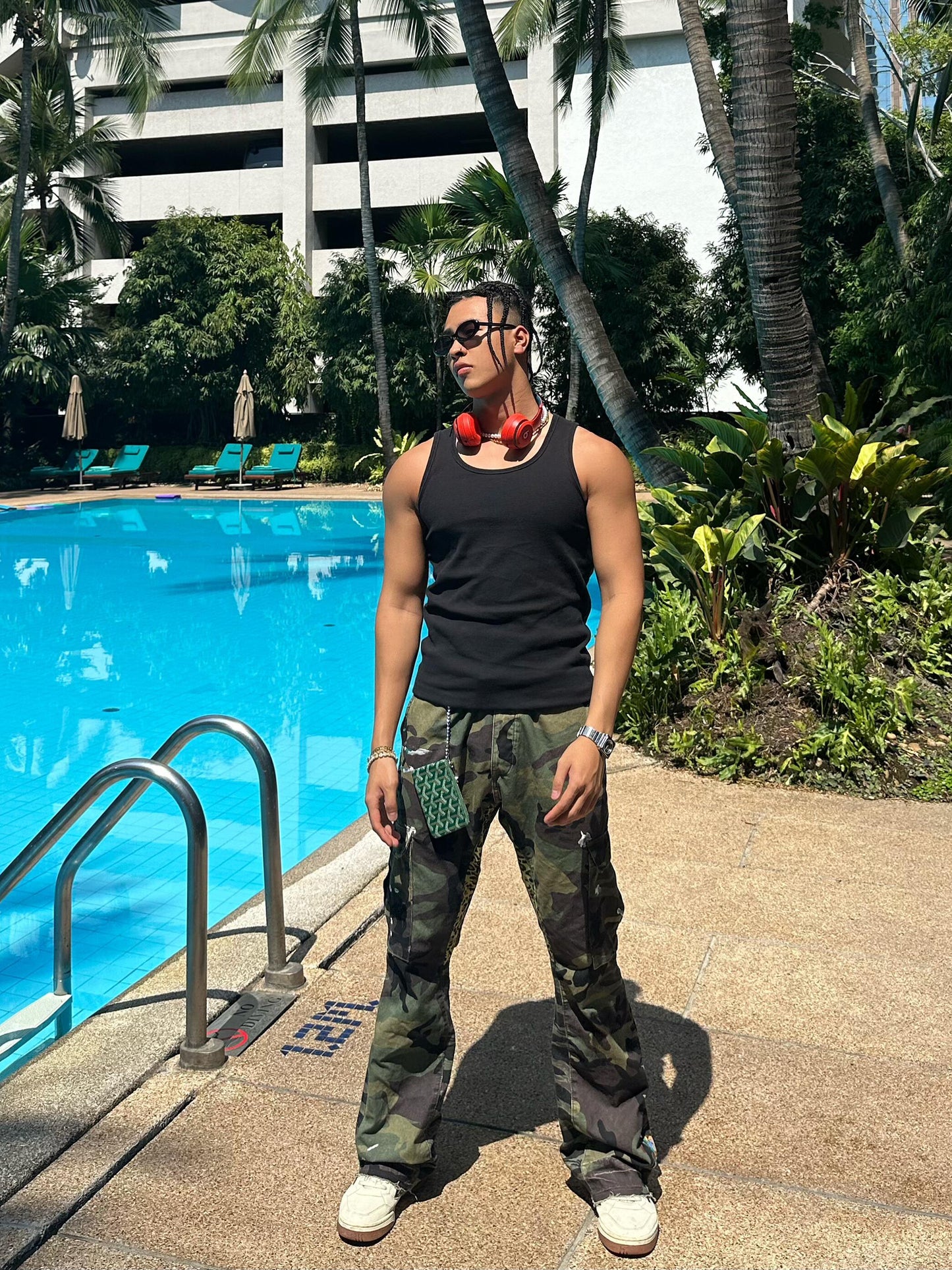 American Retro Camouflage Patchwork Denim Pants