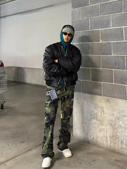 American Retro Camouflage Patchwork Denim Pants