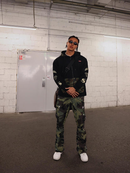 American Retro Camouflage Patchwork Denim Pants