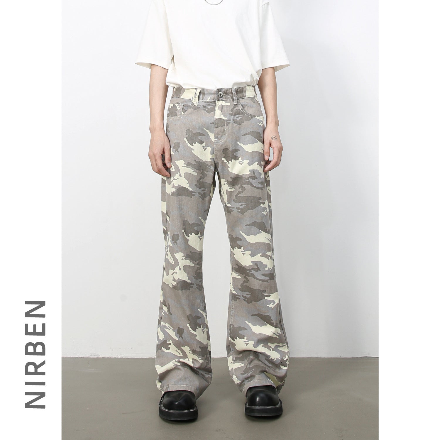 American retro camouflage slightly flared jeans