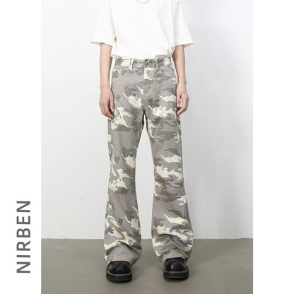 American retro camouflage slightly flared jeans
