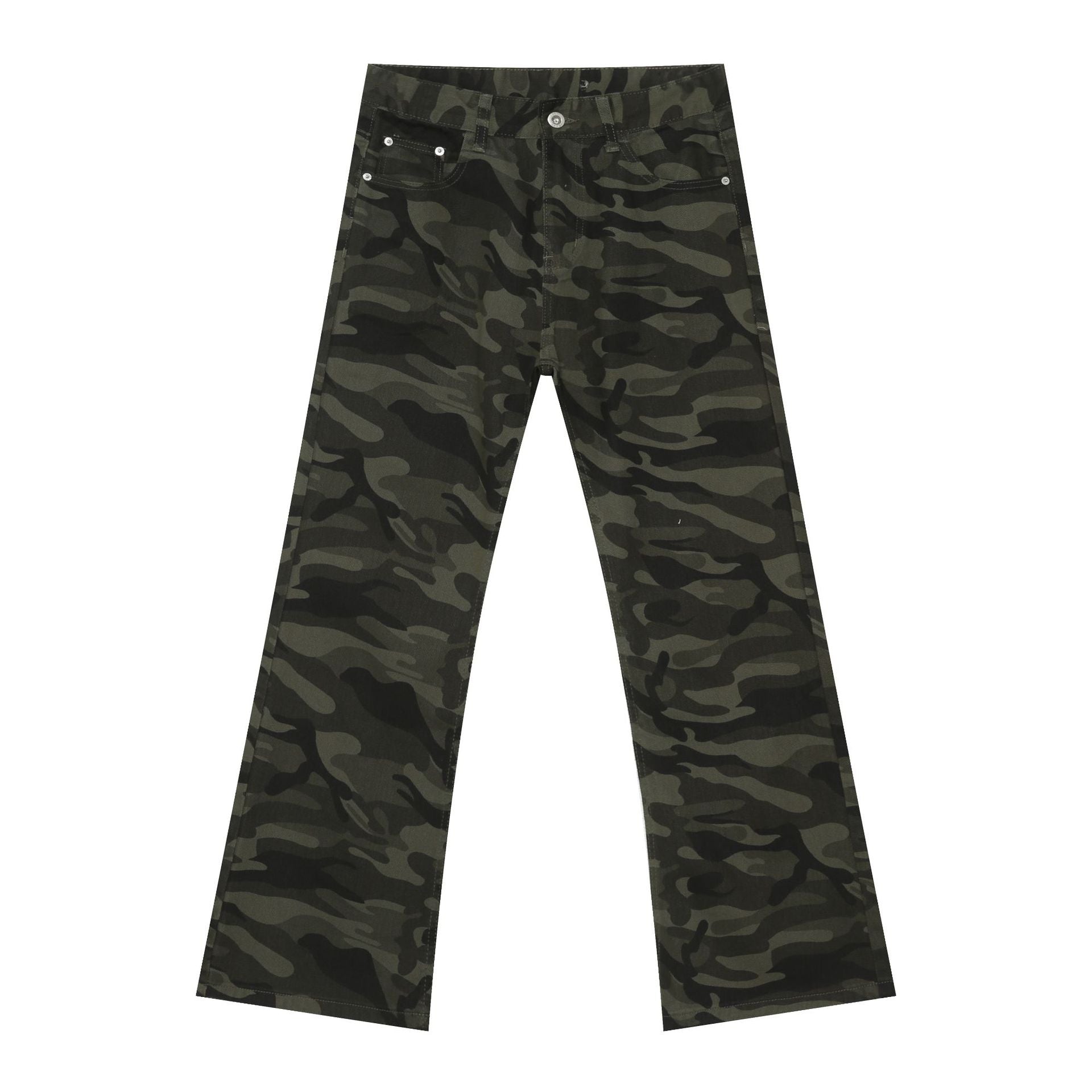 American retro camouflage slightly flared jeans